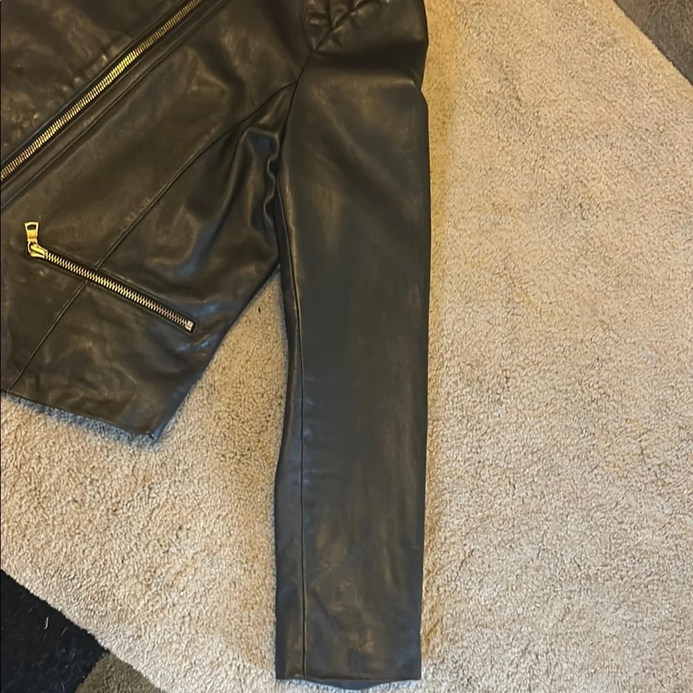 Women’s Black Leather Jacket with Gold Zippers - Picture 5 of 11